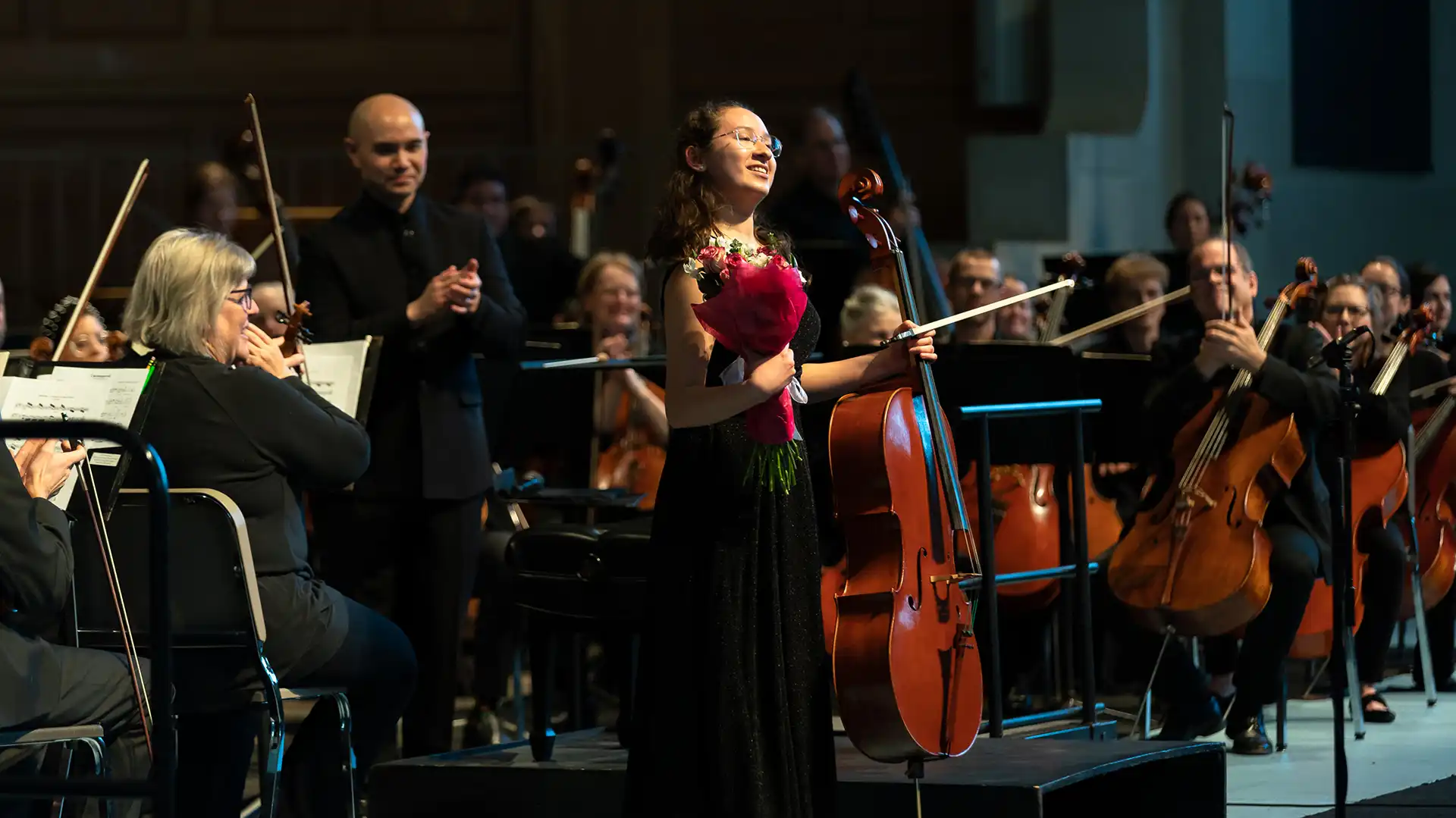 Cellist Catherine Yates takes a bow after her performance with the Winston-Salem Symphony in February 2023.