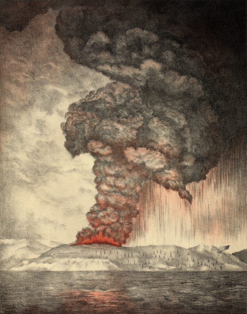 Lithograph of the 1883 eruption of Krakatoa